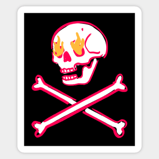 Pink Skull Fire Eyes Skeleton Vaporwave with crossed Bones Sticker